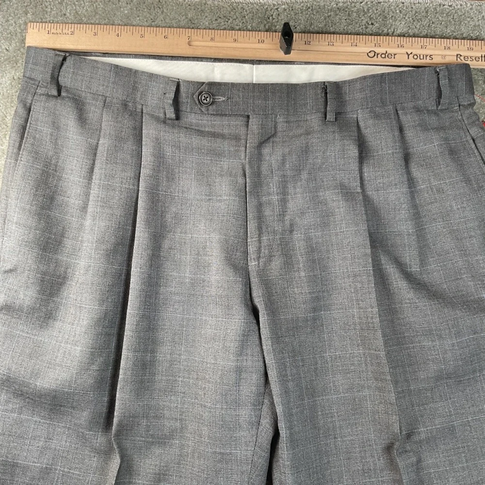 Ralph Lauren Dress Pants‎ Mens 38x30 Grey Pleated Plaid Cuffed Trousers
